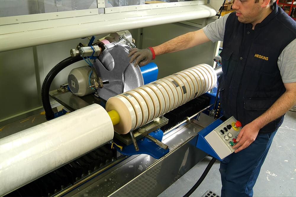Cevenini Log Tape Slitter in Action Cutting Yellow Anti Slip Tape