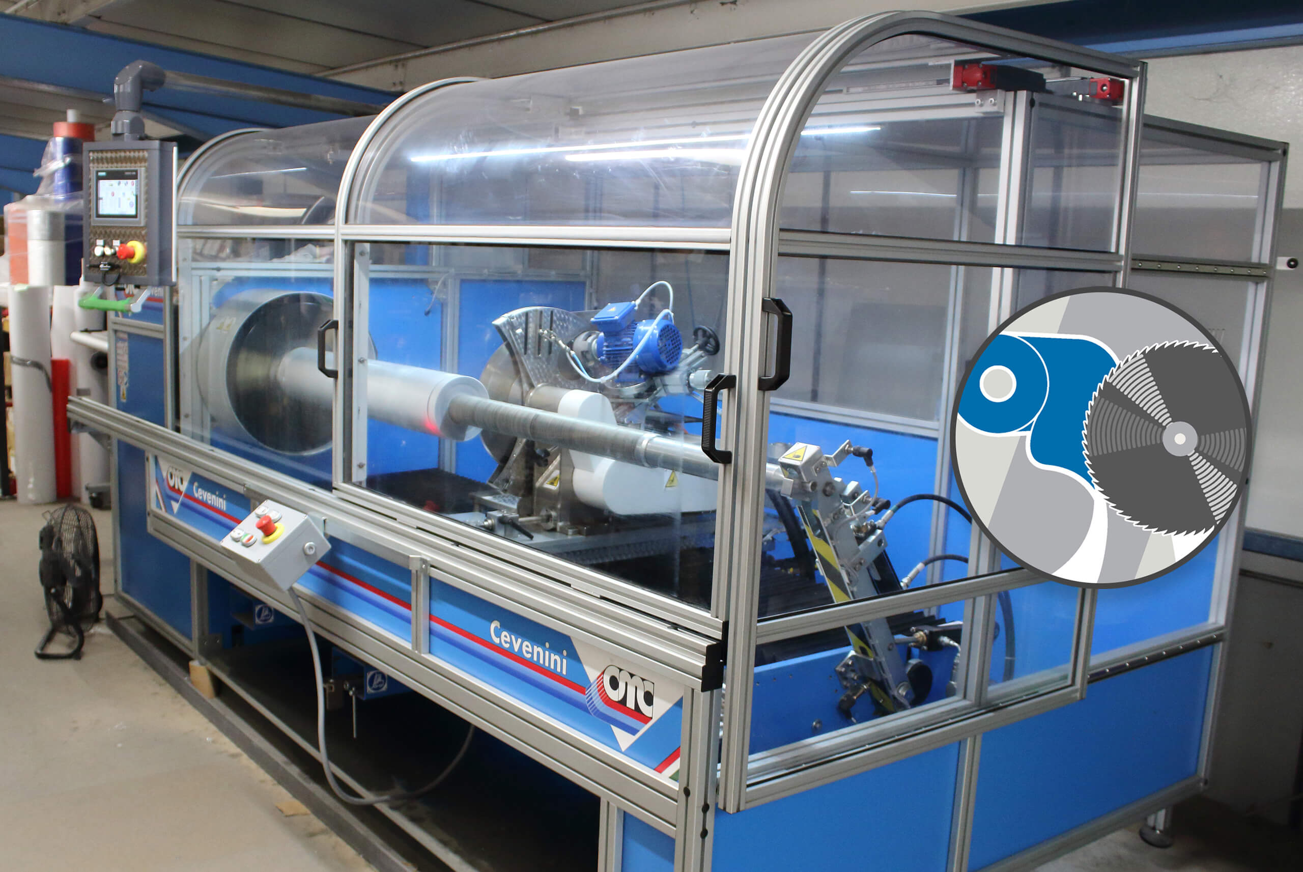 Single Knife Slitting Machine Cutting Blue Tape with Graphic