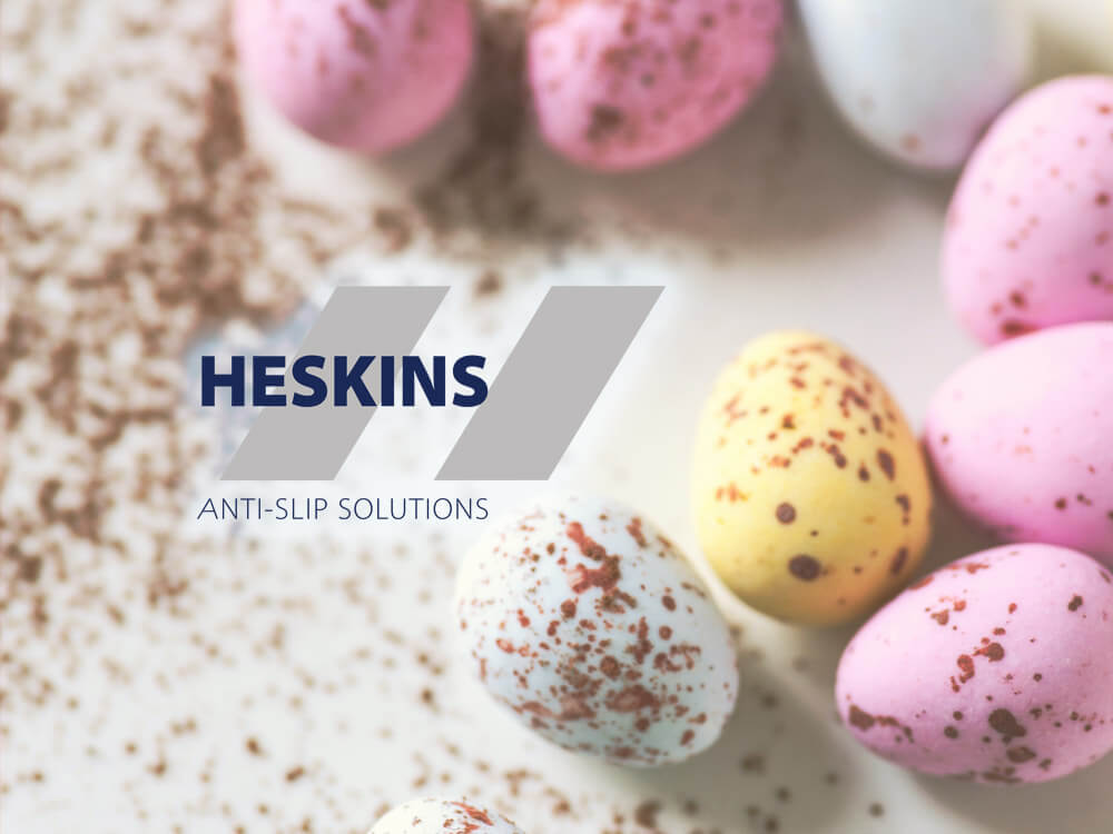 Heskins Easter Closing Times…. Heskins Logo Surrounded by Easter Eggs